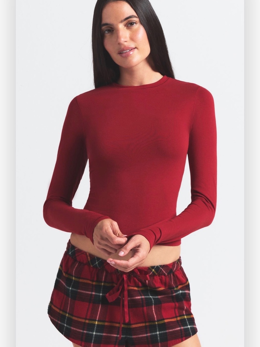 SKIMS Cotton Jersey Long Sleeve T-Shirt in Ruby Red / Cherry | Size Large